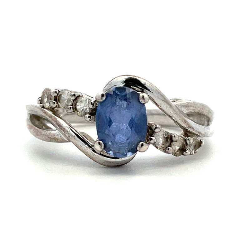 Sterling Silver Oval Cut Tanzanite with CZ Accents with Bypass Band Design Ring Size 6.75