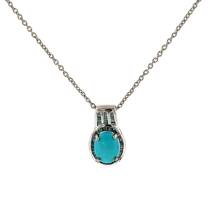 D'Joy Sterling Silver Turquoise Oval Cut With Blue Topaz Channel Set Accents Necklace