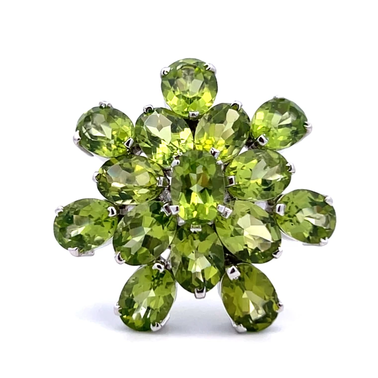 Sterling Silver Peridot Oval Cut Floral Cluster Ring Size 8.5