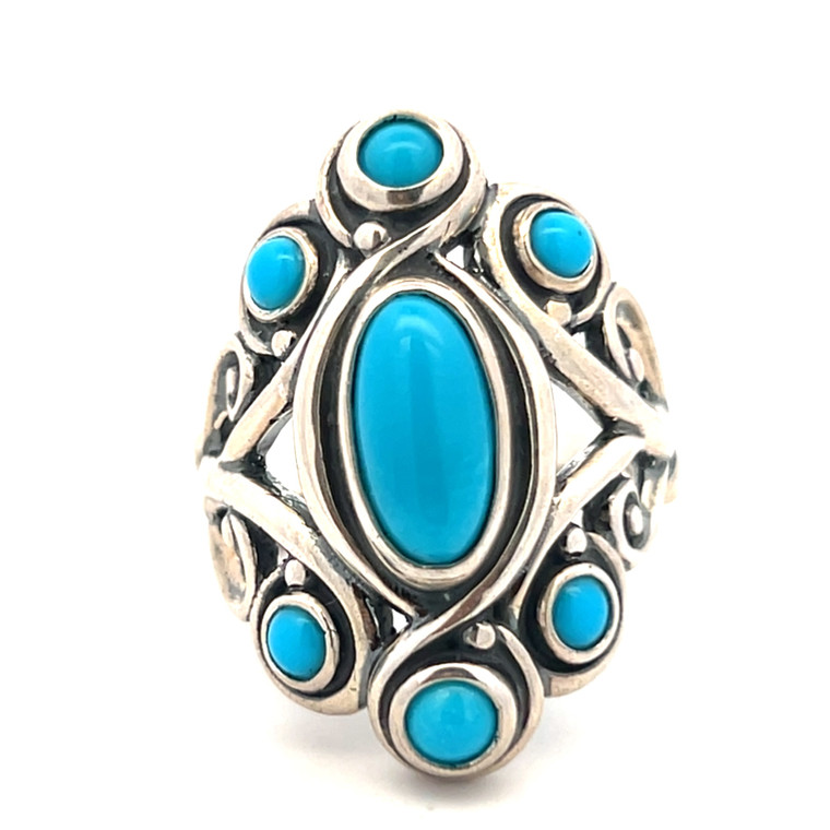 Carolyn Pollack Sterling Silver Sleeping Beauty Turquoise South Western Style Fashion Ring Size 10.25