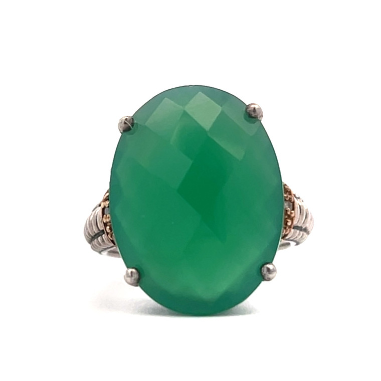 Sterling Silver 18K Green Quartz Oval Cut With CZ Accents Statement Ring Size 7