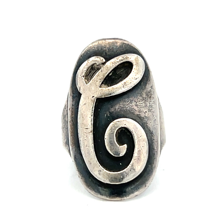 Sterling Silver "C" Modernist Initial Ring Size 6