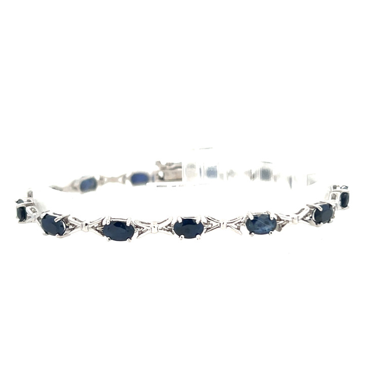 Sterling Silver Sapphire Oval Cut Four Prong Setting Tennis Bracelet