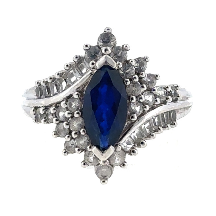 Sterling Silver Marquise Created Sapphire CZ Cluster Ring Size 7