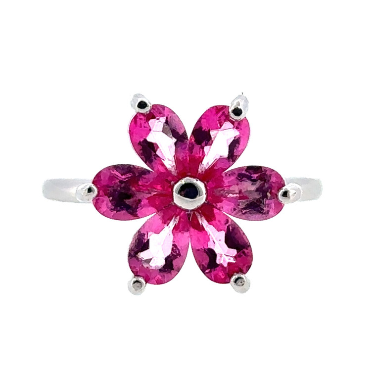 Sterling Silver Pink Topaz Floral Cluster Ring Size 7