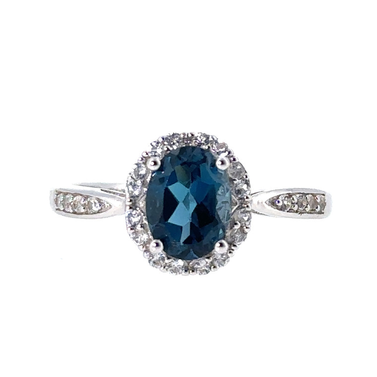 Sterling Silver Oval Cut London Blue Topaz Ring Size 8