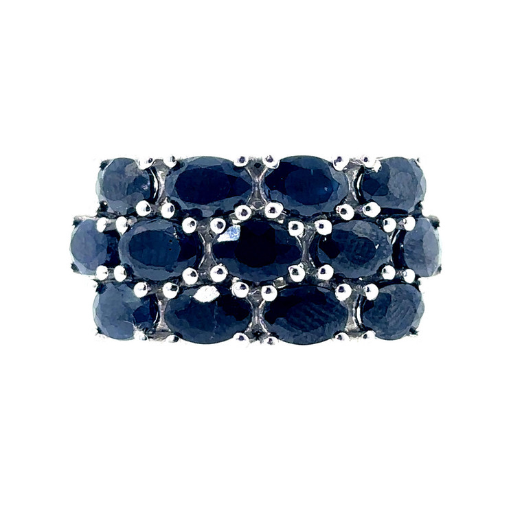 Sterling Silver Oval Cut Sapphire Wide Cluster Band Ring Size 10