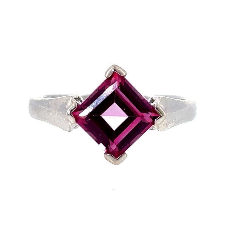 Sterling Silver Square Step Cut Pink Topaz Ring Size 8.75