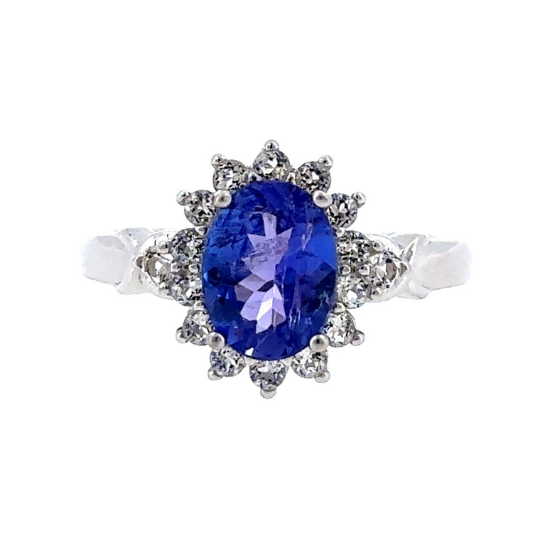 Sterling Silver Oval Cut Tanzanite Halo Ring Size 7