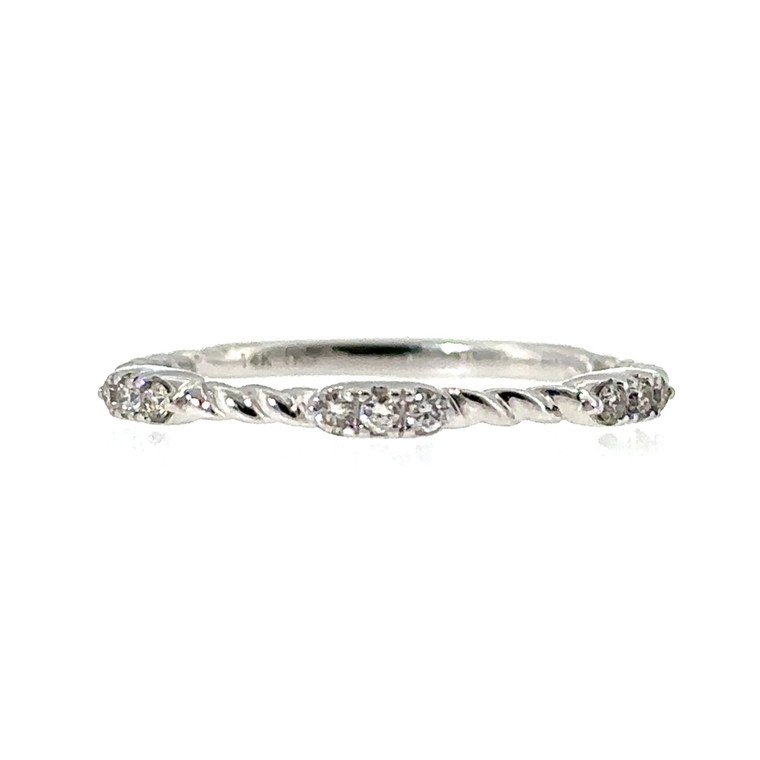 14k White Gold Round Cut Diamond Twisted Rope Stacker Band Size 7.25