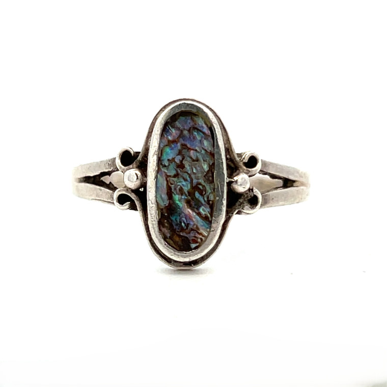 Sterling Silver Oval Abalone Split Band Into One Ring Size 9