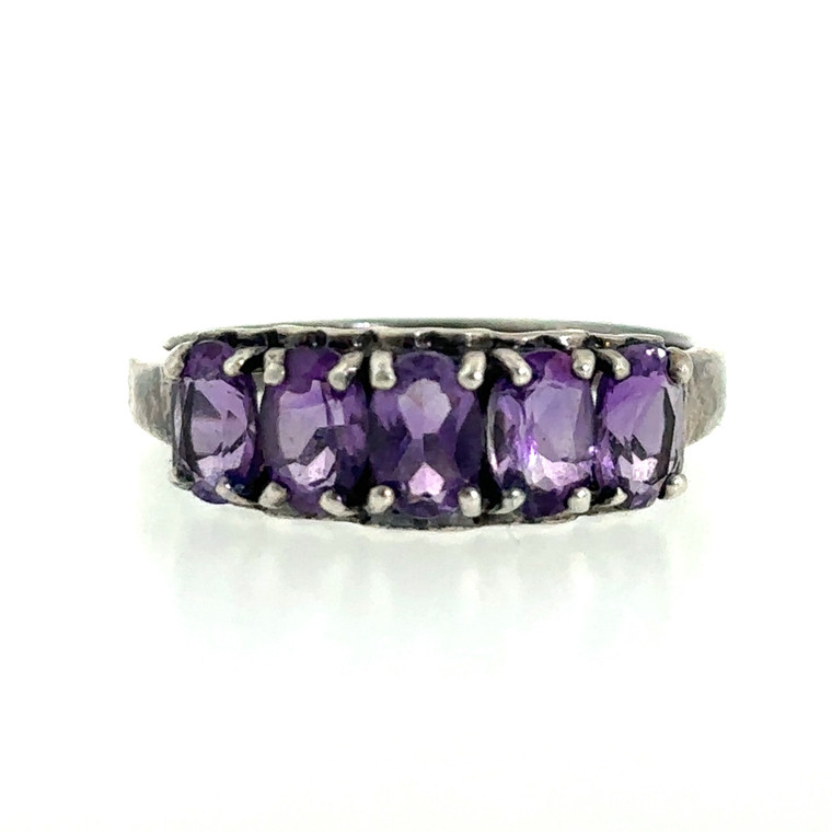 Sterling Silver Oval Cut Amethyst Multi Stone Open Heart Ring Size 10