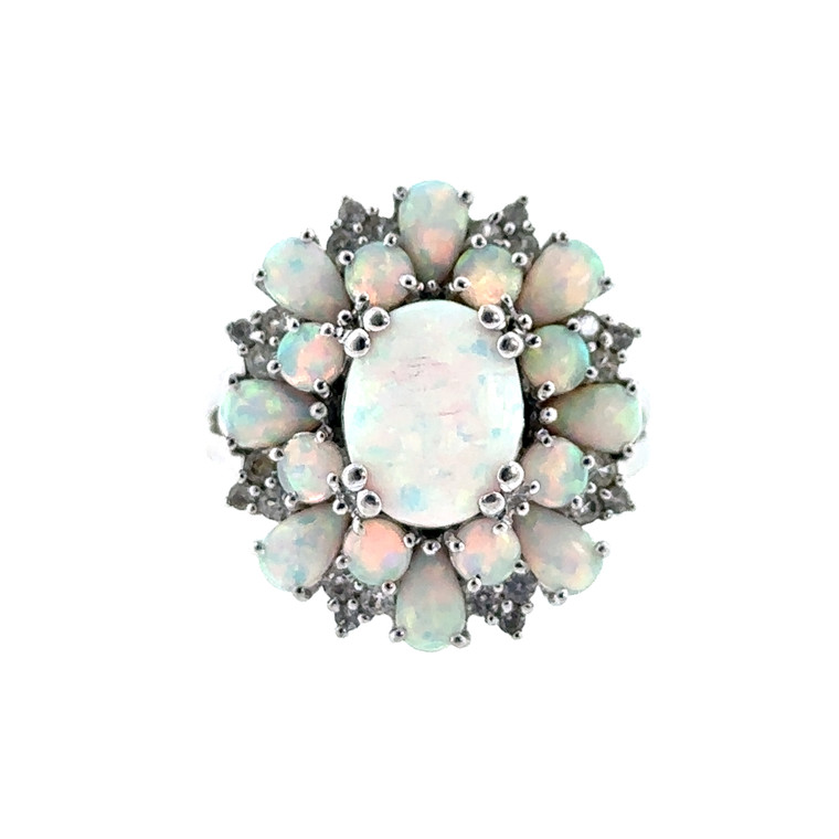 Sterling Silver Ethiopian Opal Cluster Ring Size 7