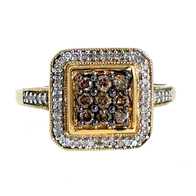 Sterling Silver Gold Tone Round Cut Champagne Diamond Cluster Ring Size 9.25
