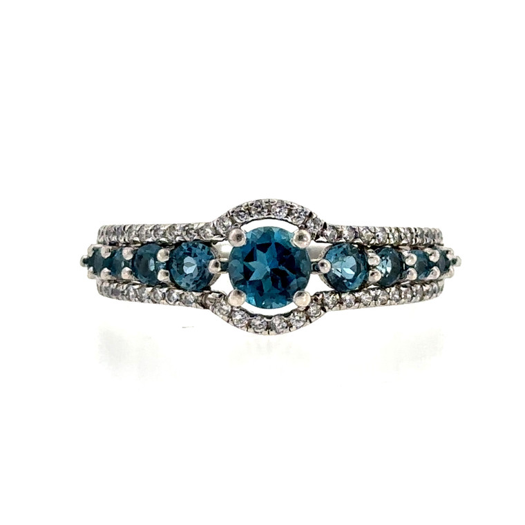 Sterling Silver Blue Topaz Multi Stone Ring Size 9