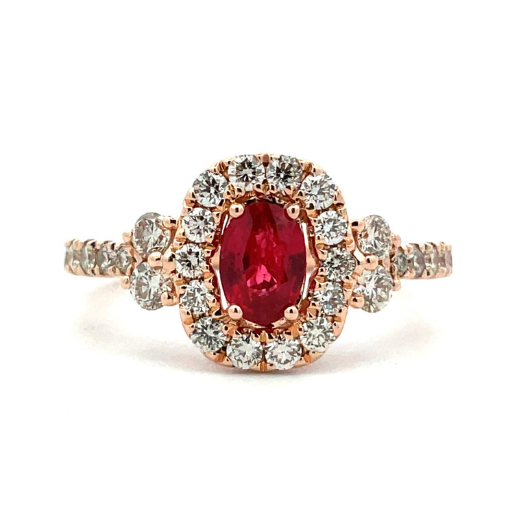 LeVian 14K Rose Gold Oval Ruby Diamond Accented Birthstone Fashion Engagement Ring Size 5