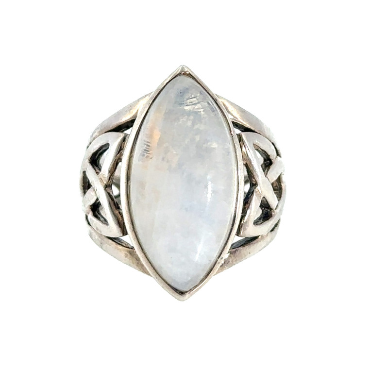 Sterling Silver Marquise Cut Moonstone Celtic Knot Ring Size 6