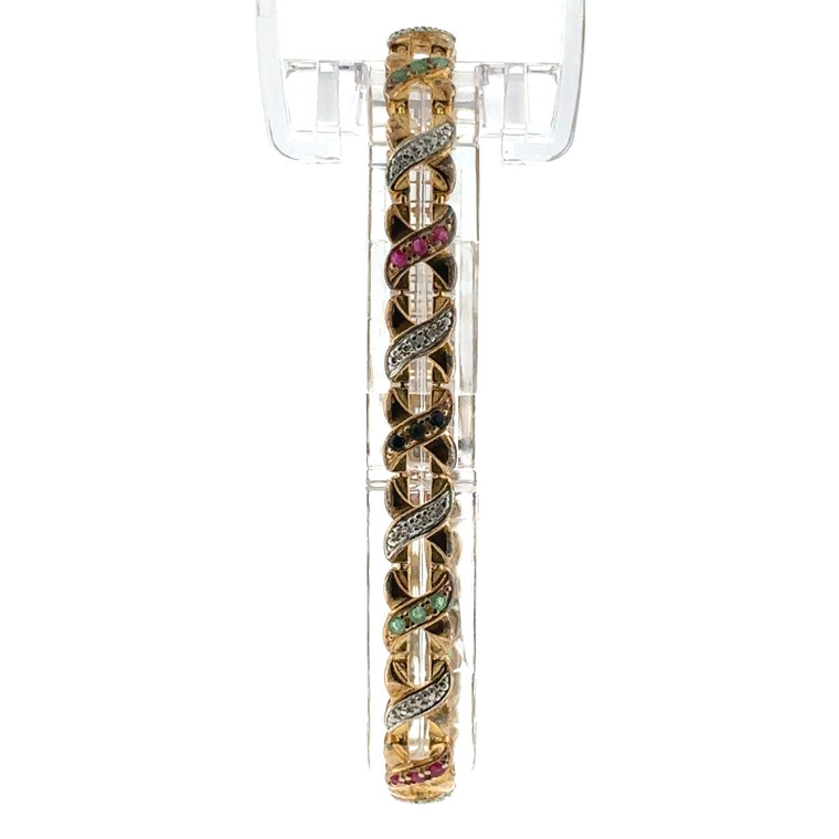 Sterling Silver Gold Tone Multi Stone Tennis Bracelet