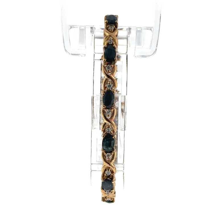 Sterling Silver Gold Tone Oval Cut Sapphire Diamond Tennis Bracelet