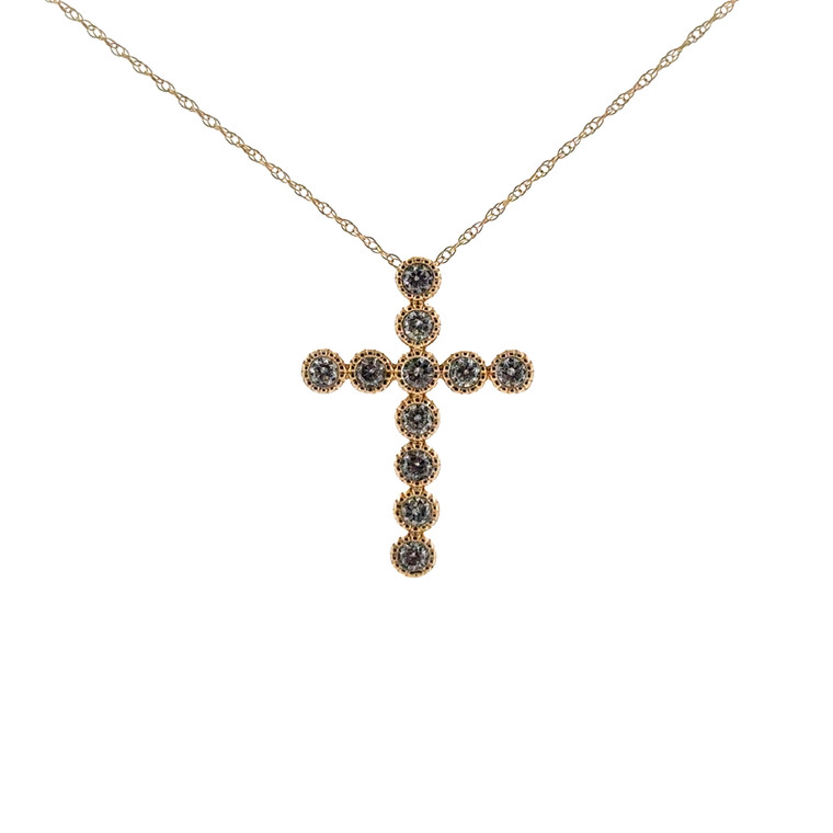10K Yellow Gold Bezel Set Diamond Cross Necklace 18"