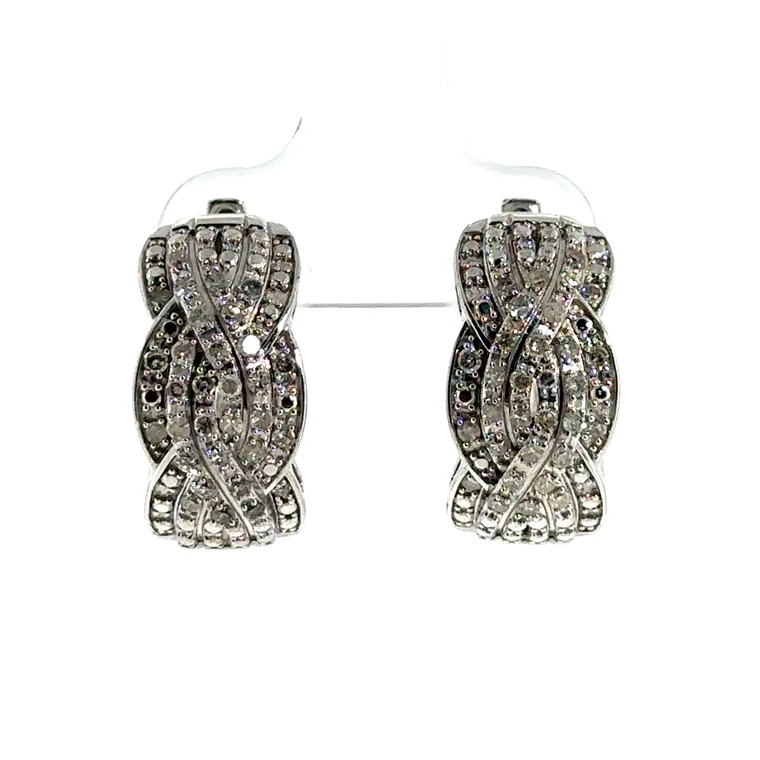 Sterling Silver Round Cut Diamond Cluster Braided Earrings