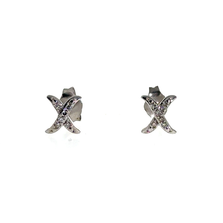 Sterling Silver Round Cut Diamond X Stud Earrings