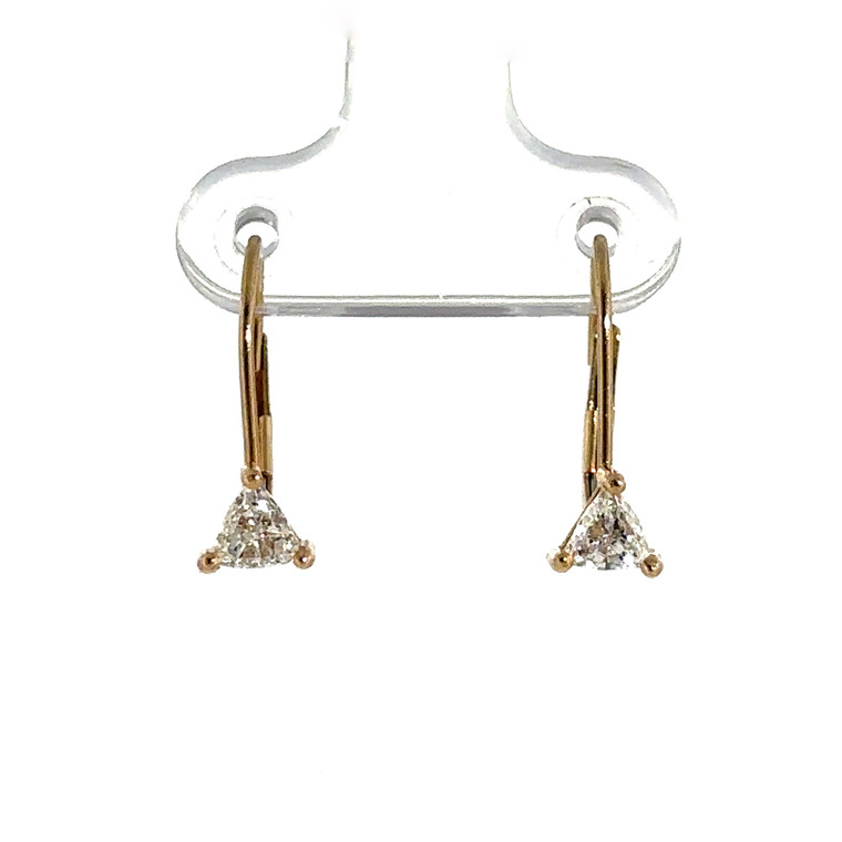 14k Yellow Gold Trillion Cut Diamond Drop Leverback Earrings