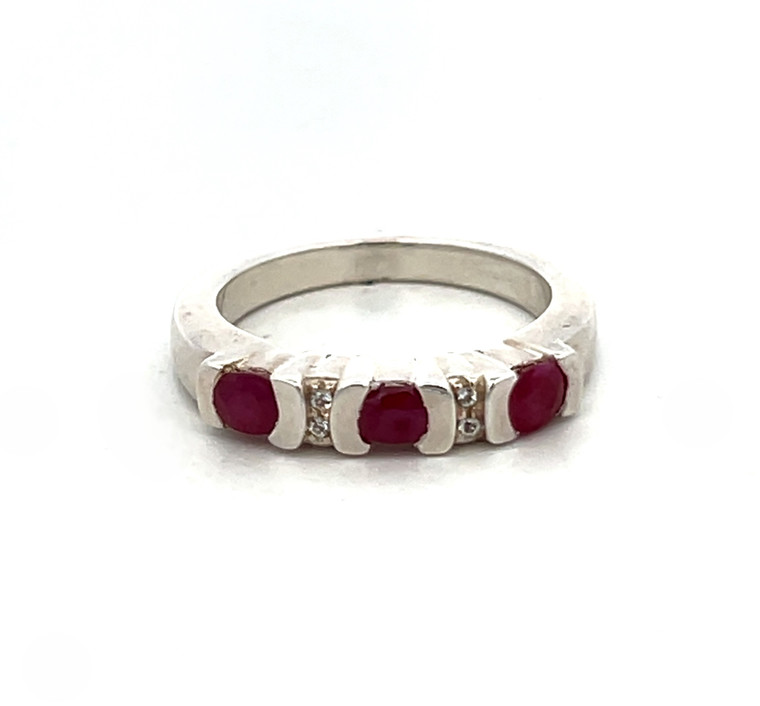 Sterling Silver Rubies Diamonds Single Band Ring Size 7