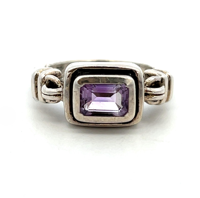 Sterling Silver Amethyst Embezzled Set Single Band Ring Size 7