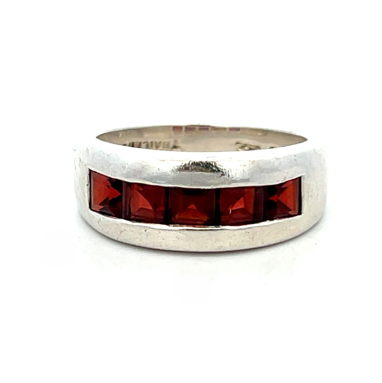 Sterling Silver Row of Garnet Channel Set Wide Band Size 8