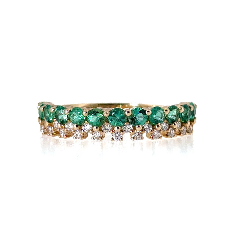 14k Yellow Gold Emerald & Diamond Staggered Band Size 6.75