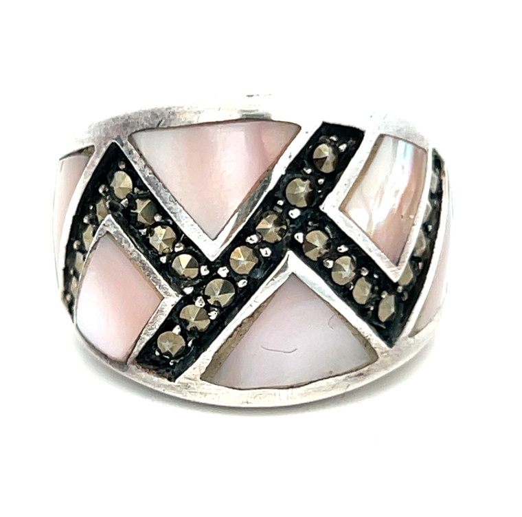Mother of Pearl Wide Band Ring Size 6.5