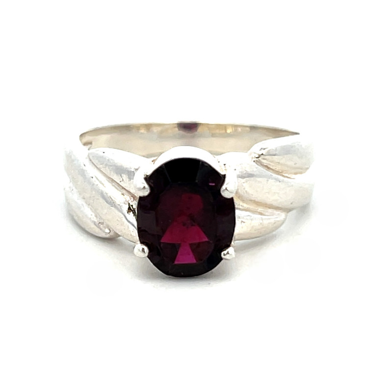 Sterling Silver Garnet Swirl Band Ring Size 9