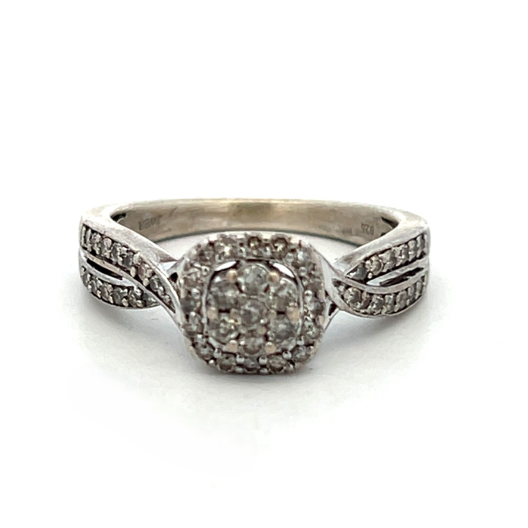 Sterling Silver Diamond Halo Two intertwine in one Band Ring Size 7