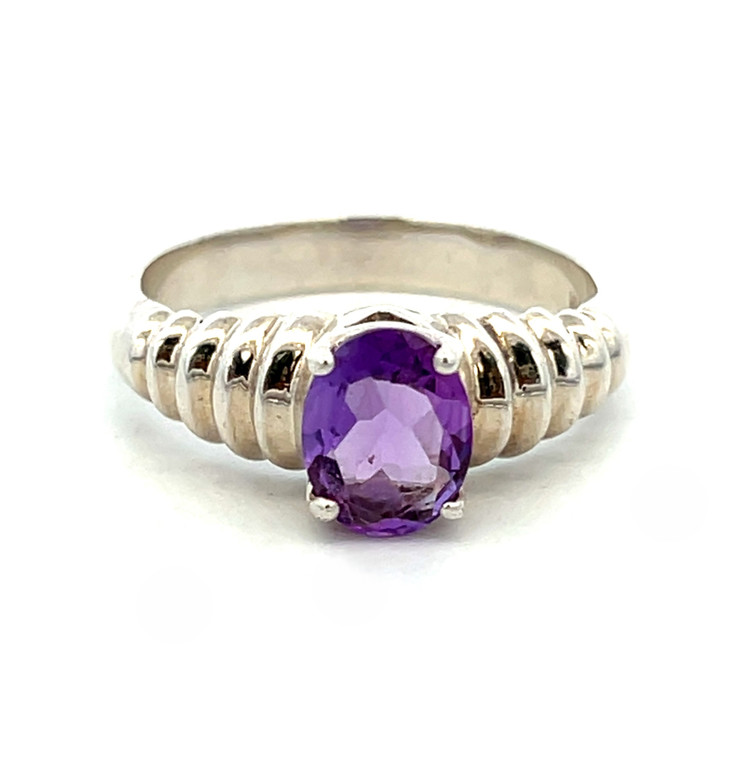 Sterling Silver Amethyst Ridge Band Ring Size 10.5