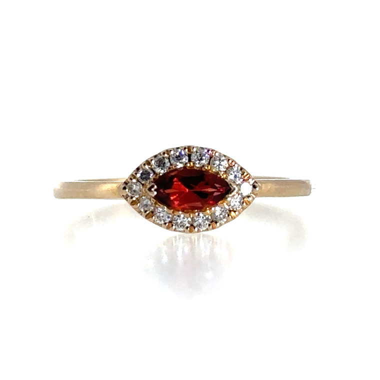 10k Yellow Gold Marquise Cut East West Set Garnet Halo Ring Size 6.75