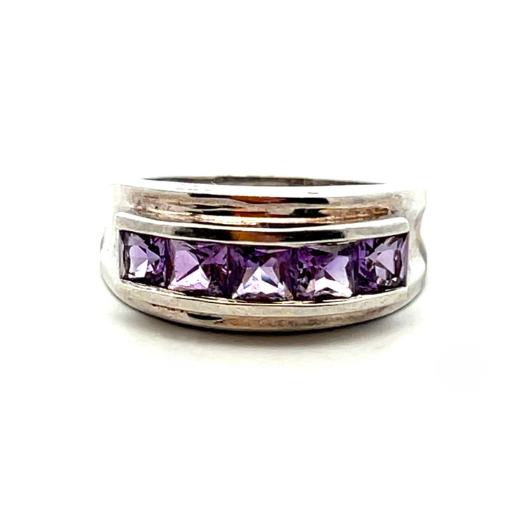 Sterling Silver Amethyst Row Wide Band Size 8