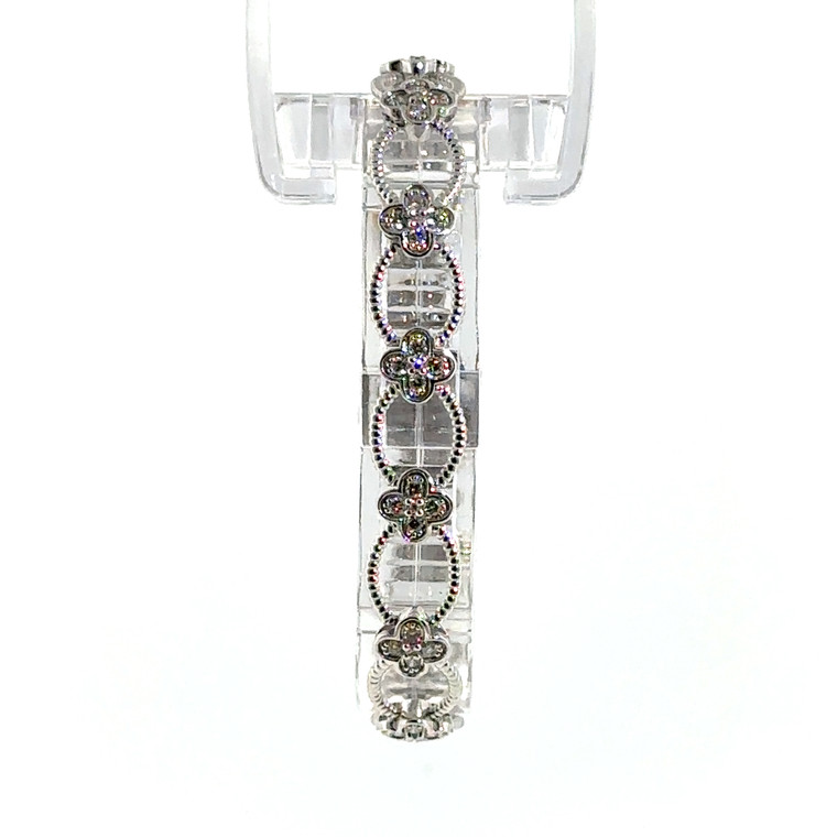 10K White Gold Diamond Clover Tennis Link Bracelet 7.25"