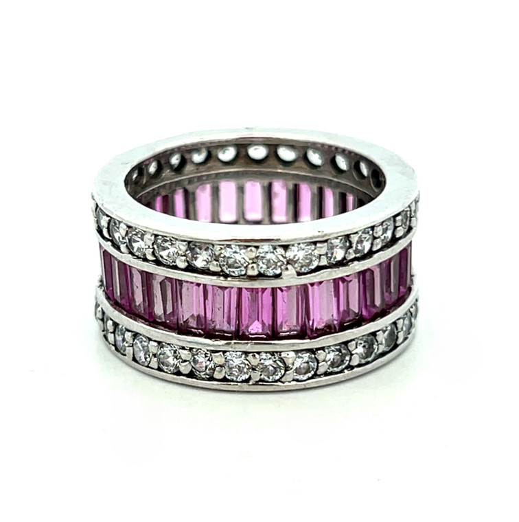 Sterling Silver Amethyst With Diamonds Wide Band Ring Size 6