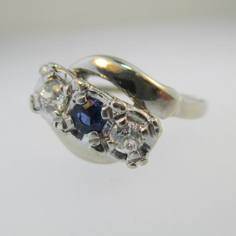 Vintage 14k White Gold Sapphire and Diamond Ring Size 6