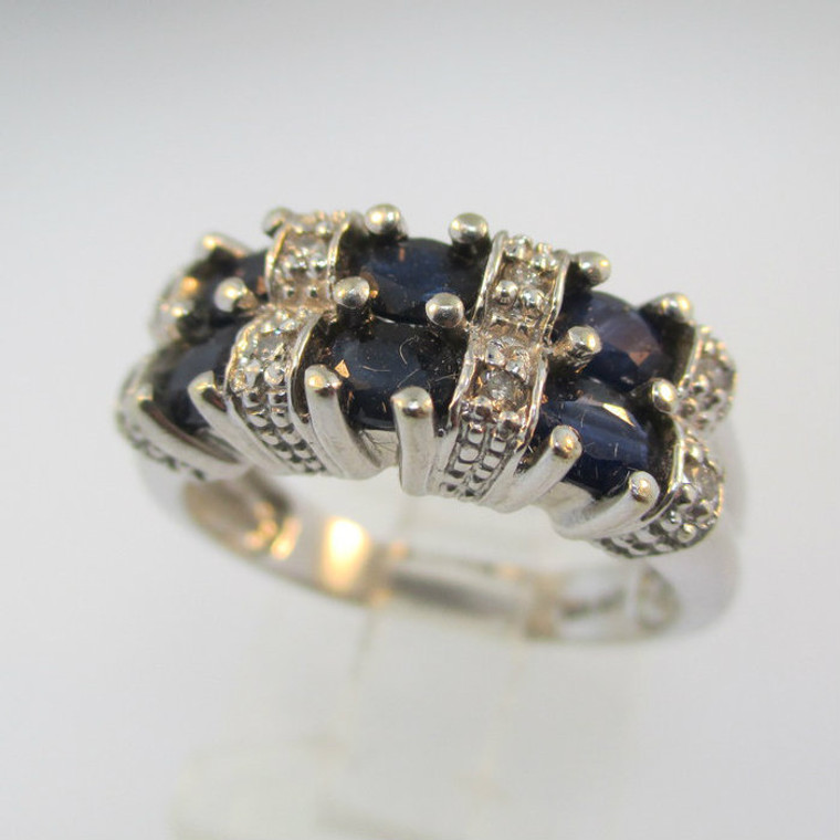 14k White Gold Sapphire and Diamond Band Size 6 3/4 