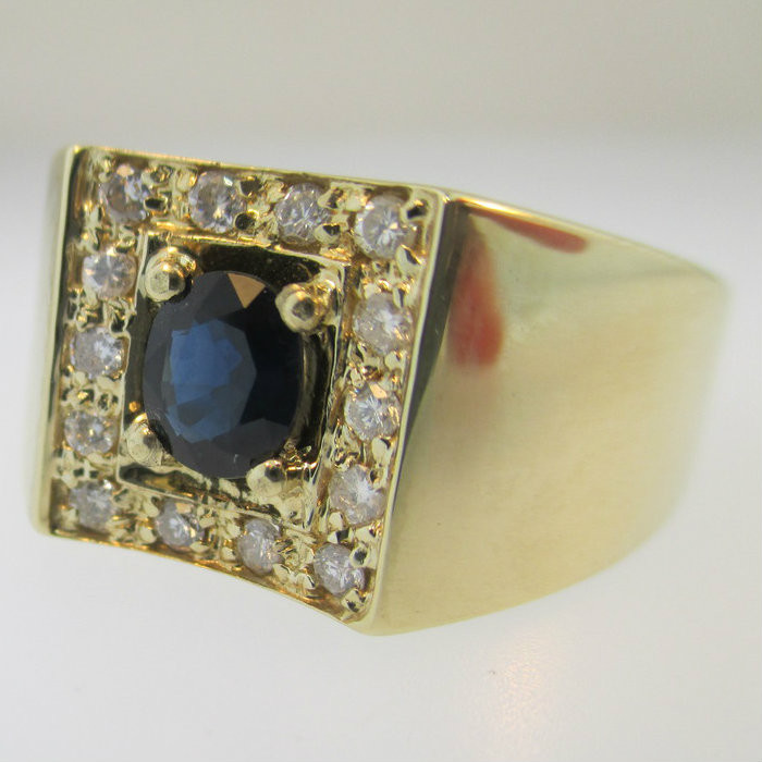 14kYellow Gold Sapphire Ring with Approx 1/3ct TW Diamond Accents Size 12