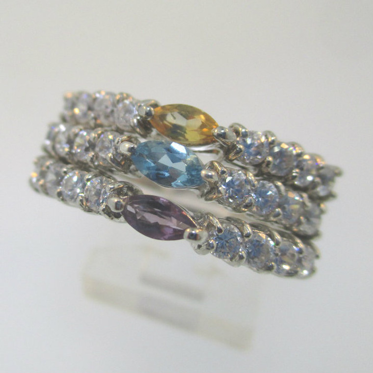 Sterling Silver Stackable Amethyst Topaz Citrine Rings Size 8.25*