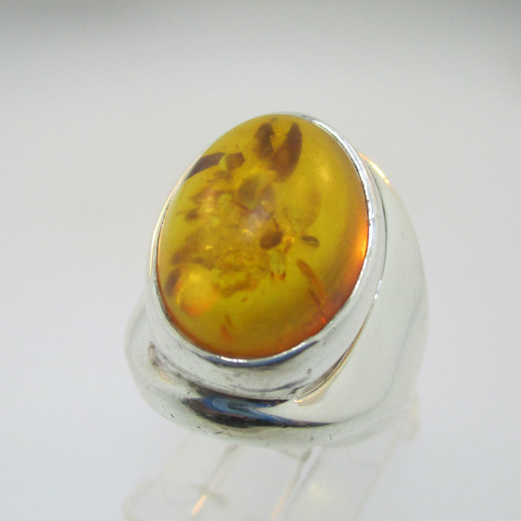 Sterling Silver Amber Wide Band Ring Size 5.25*