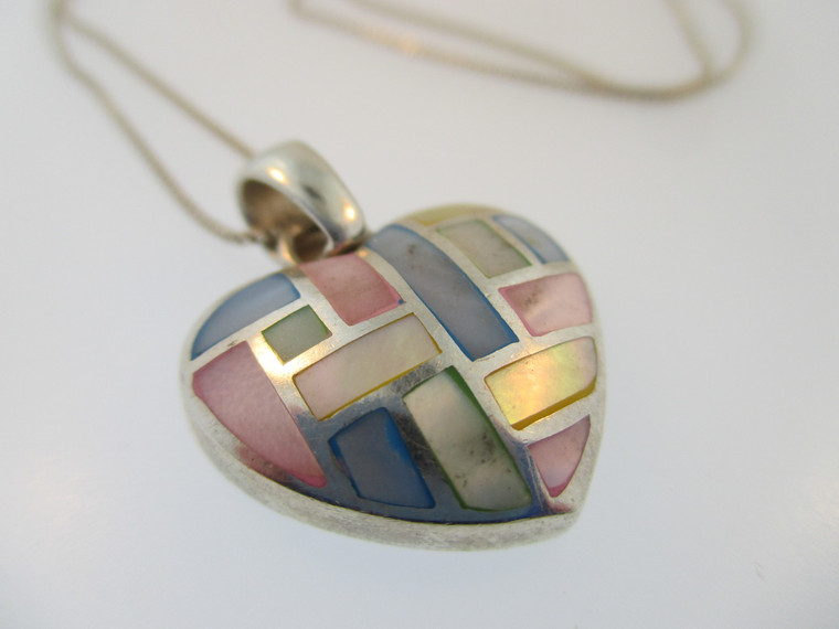Sterling Silver Multicolored Mother of Pearl Inlay Necklace*