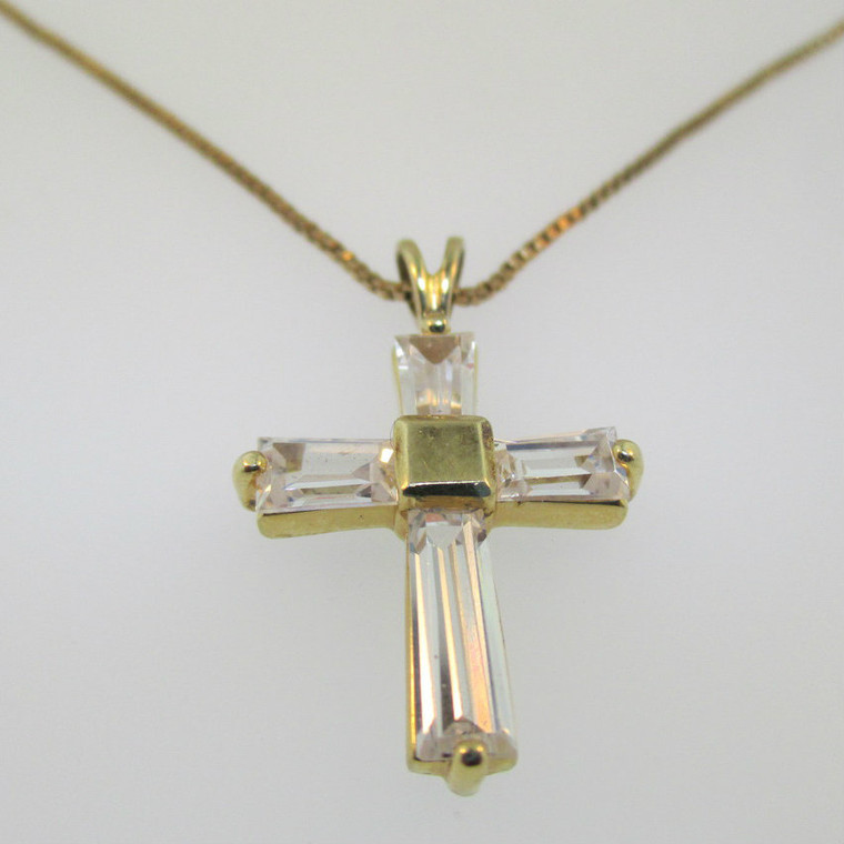 Gold Plated Sterling Silver CZ Cross Necklace*