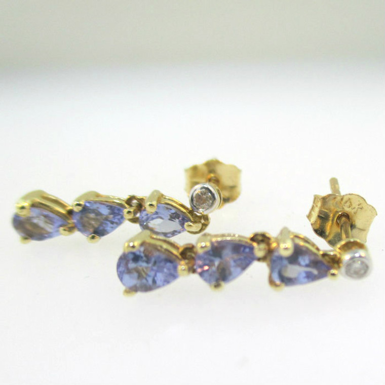 14k Yellow Gold Tanzanite and Diamond Dangle Earrings