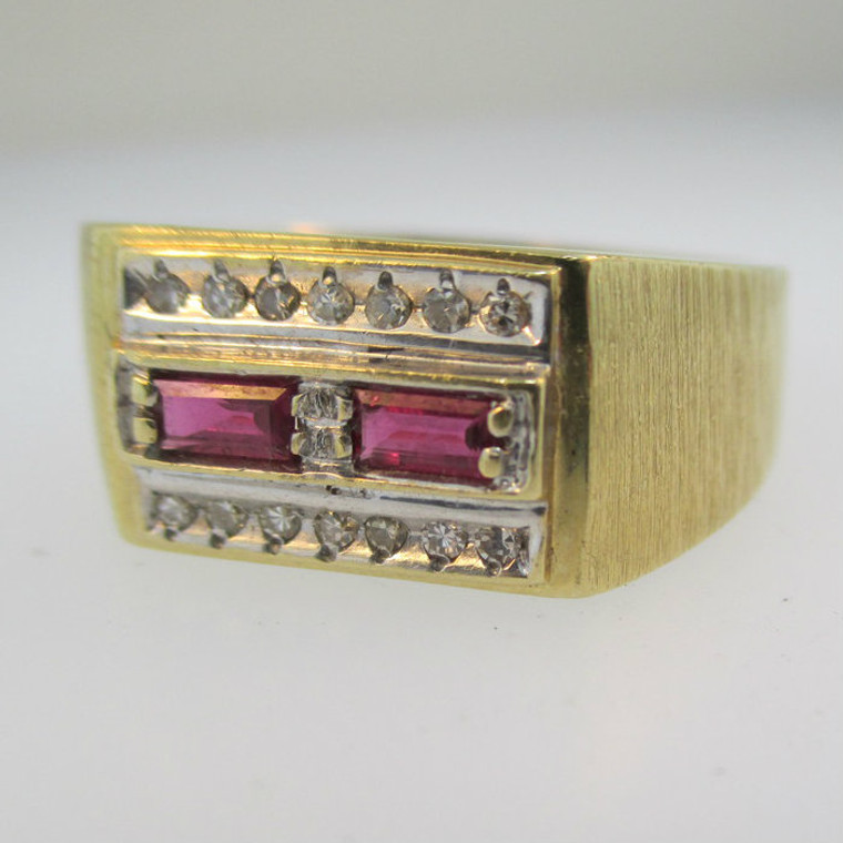 14k Yellow Gold Ruby and Diamond Ring Size 12 1/2