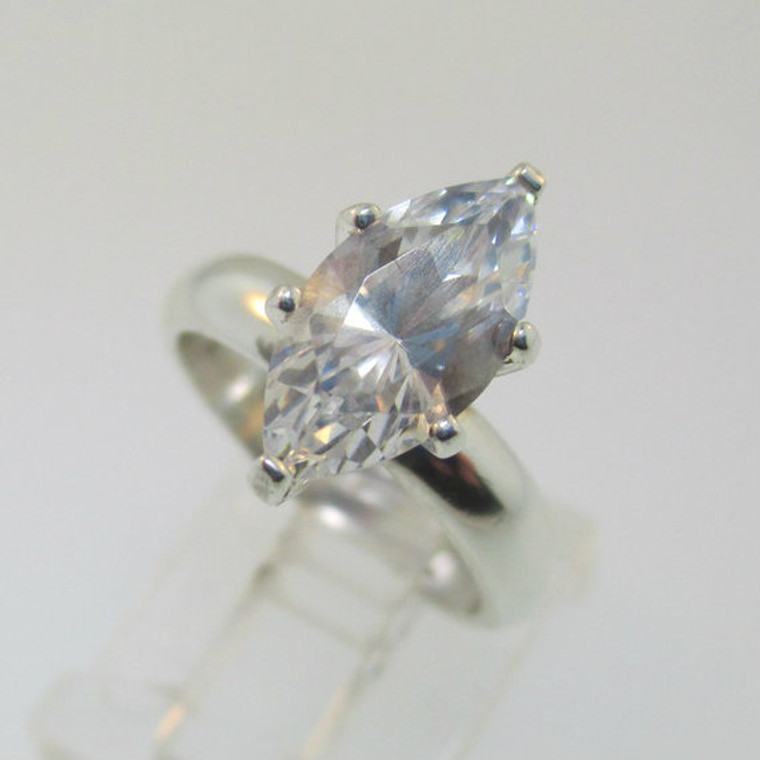 Sterling Silver CZ Solitaire Marquise Cut Ring Size 5