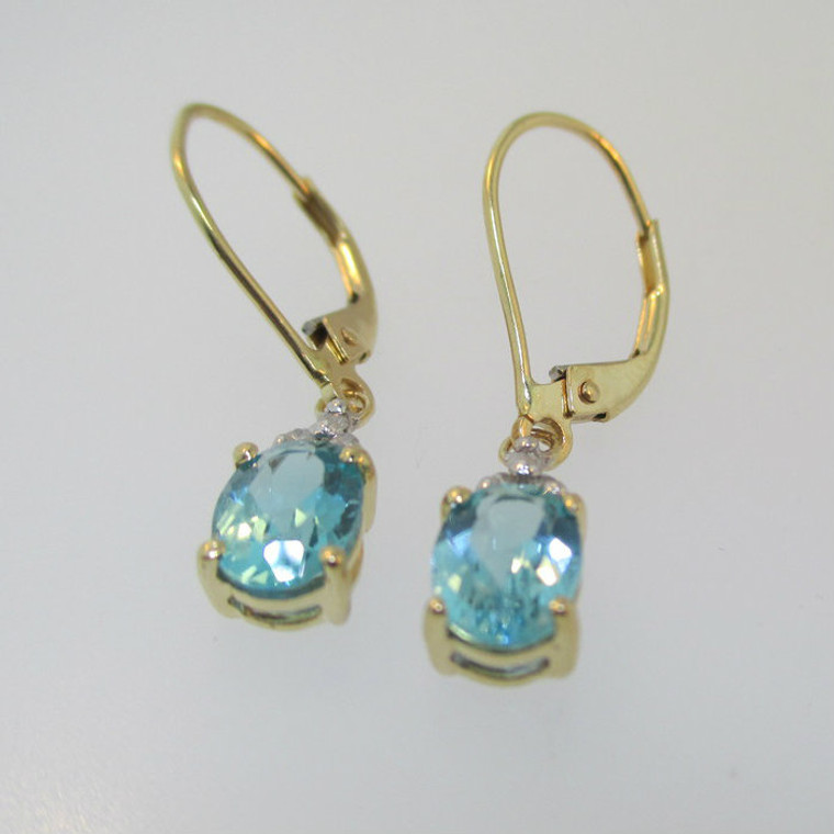 14k Yellow Gold Opal Topaz and Diamond Dangle Earrings